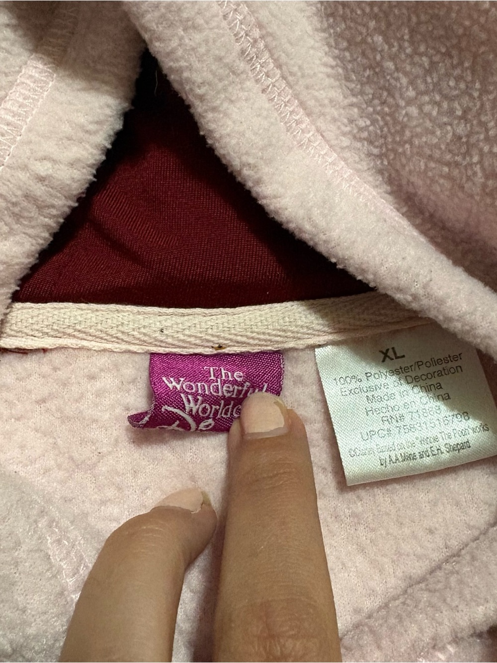 Vintage Y2K 2000s Disney Winnie the Pooh Fleece Full Zip Hoodie Pink XL - Picture 4 of 8